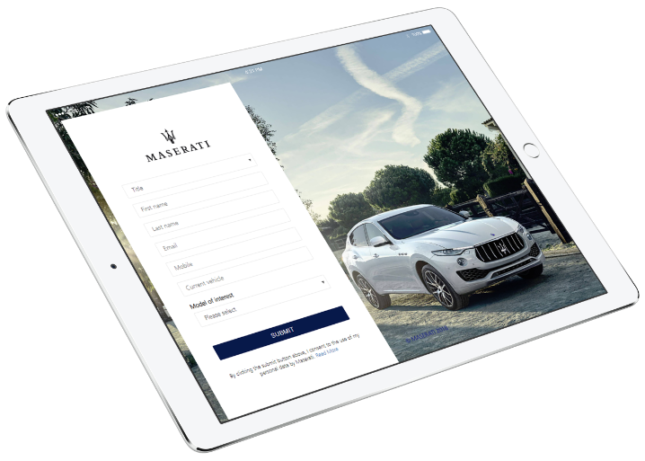 Masterpiece Maserati Campaign registration landing page newsletter